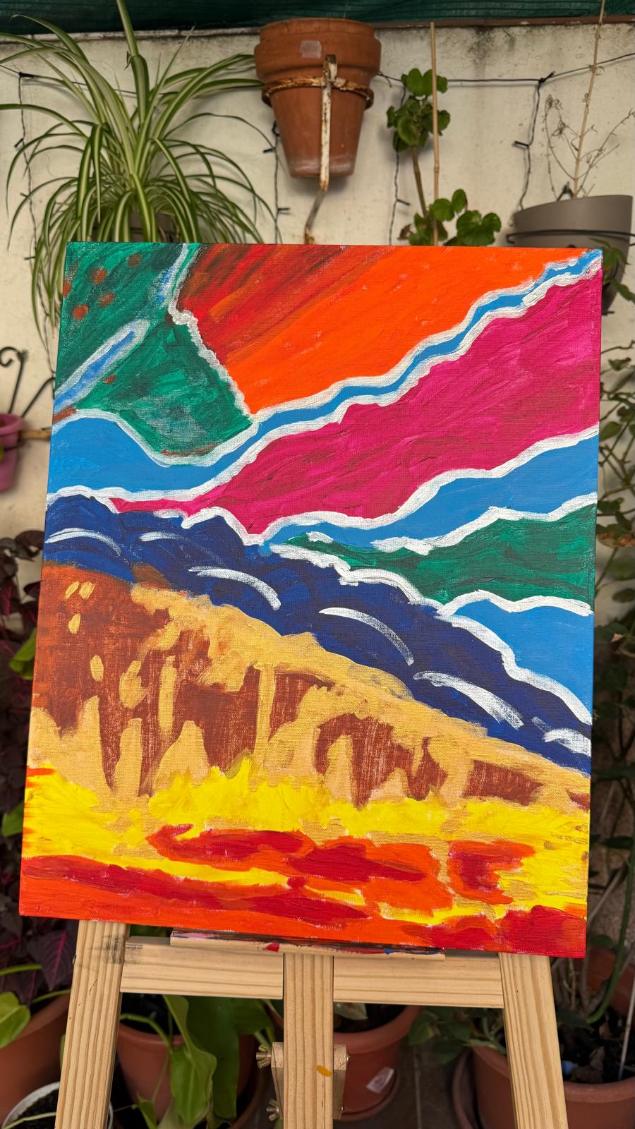volcan volcan en erupcion. acrilico sobre lienzo. obra original por nika herrera